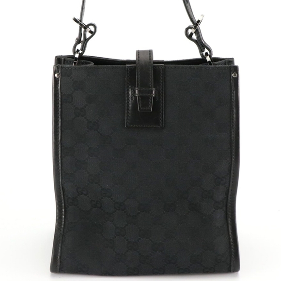 Authentic Gucci Square Vertical Black GG Canvas Leather Tote